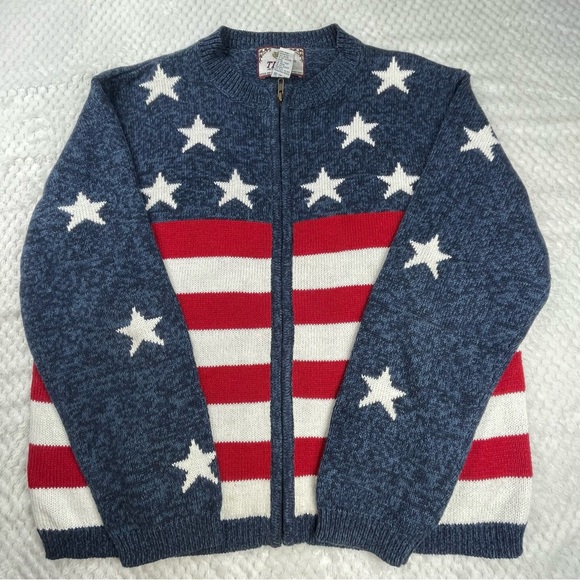 🔥Patriotic Sweater America Flag Red White Blue Sweater Cardigan Tiara Size XL - Picture 4 of 14